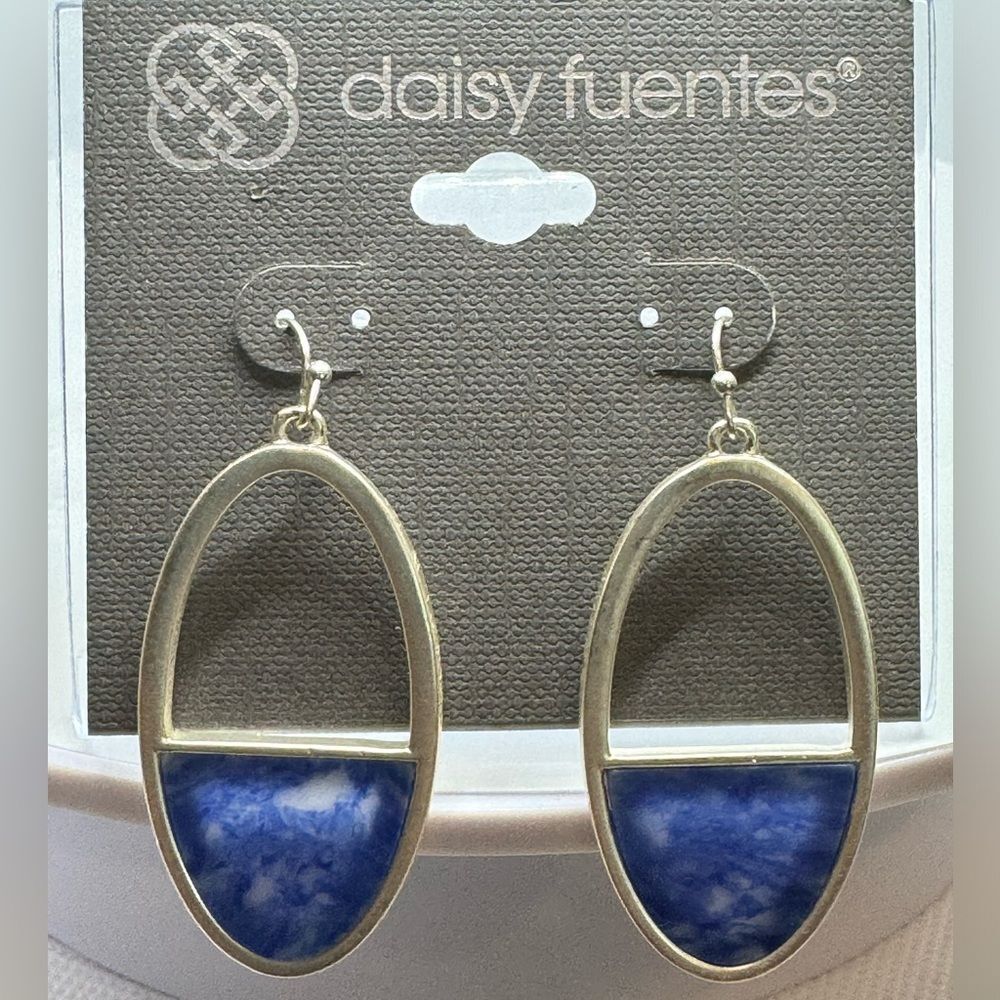 Daisy Fuentes Silver Tone with Blue Dangling Earrings 2 inch